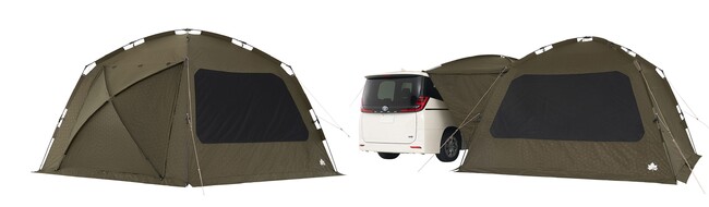 組立て約2分！LOGOS独自の機能満載！大型窓＆高機能メッシュで日差しを防ぎながら風を通す「neos PANEL クイックカージョイントスクリーンタープ-BE」新発売！