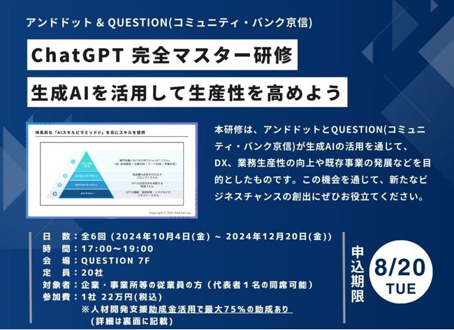 QUESTION(コミュニティ・バンク京信)とアンドドットが生成AIを業務活用できる人材を育成する「生成AIスクール」を設立！
