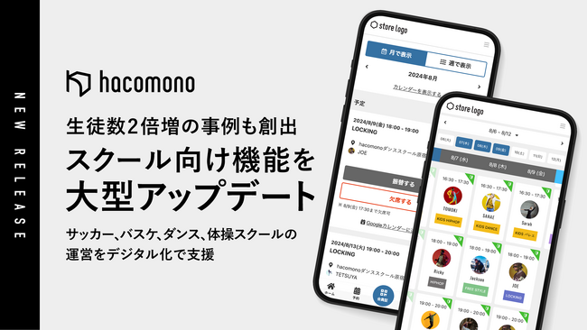 生徒数2倍増の事例も創出、hacomonoがスクール向け機能の大型アップデートを実施。サッカー、バスケ、ダンス、体操スクールの運営をデジタル化で支援