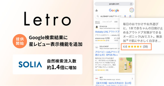 「Letro」、Google検索結果へのレビュー表示機能を追加