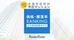 「マンションレビュー」2024年7月 全国市区町村 中古マンション価格／騰落率ランキングを発表