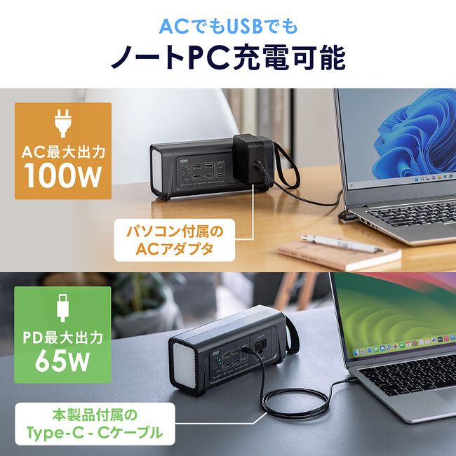 AC出力100W！ノートパソコンも充電できるコンパクトなポータブル電源を8月27日に発売