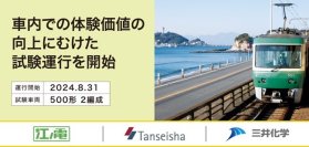 三井化学、江ノ島電鉄、丹青社、車内での体験価値の向上にむけた試験運行を開始