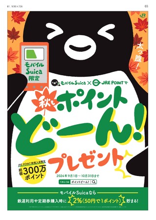 3,000名様に当たる！！「モバイルSuicaでポイントどーん！キャンペーン第2弾」を実施します！