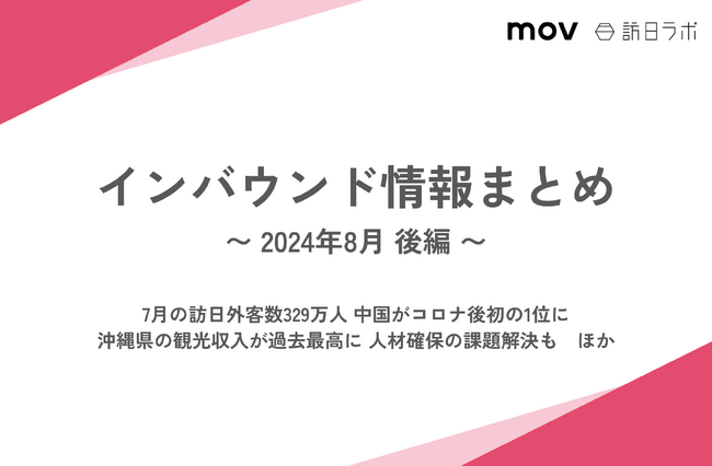 7月の訪日外客数329万人 中国がコロナ後初の1位に：観光・インバウンドの最新動向がわかる！インバウンド情報まとめ「2024年8月後編」を訪日ラボが公開