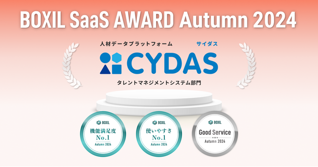 人材データプラットフォーム「CYDAS」が「BOXIL SaaS AWARD Autumn 2024」タレントマネジメントシステム部門で「Good Service」ほか2つのNo.1に選出