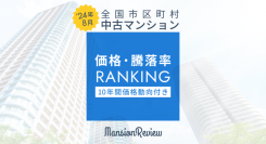 「マンションレビュー」2024年8月 全国市区町村 中古マンション価格／騰落率ランキングを発表