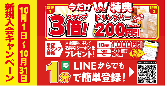 【お好み焼本舗】今だけW特典！公式アプリ新規入会キャンペーンを10月１日(火)より期間限定で開催!!
