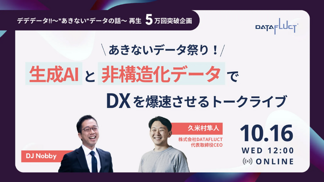 【10月16日 12:00～】DATAFLUCTポッドキャスト5万回再生記念「あきないデータ祭り！生成AIと非構造化データでDXを爆速させるトークライブ」開催決定