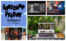 「Bandcamp Friday」ロゴ、出演者およびRoland Cloud、Bandcampサイトのイメージ