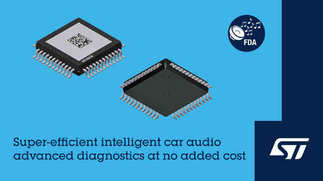 STマイクロエレクトロニクス、車載機器に最適な負荷診断機能を備え、柔軟性に優れた小型の車載用D級オーディオ・アンプを発表