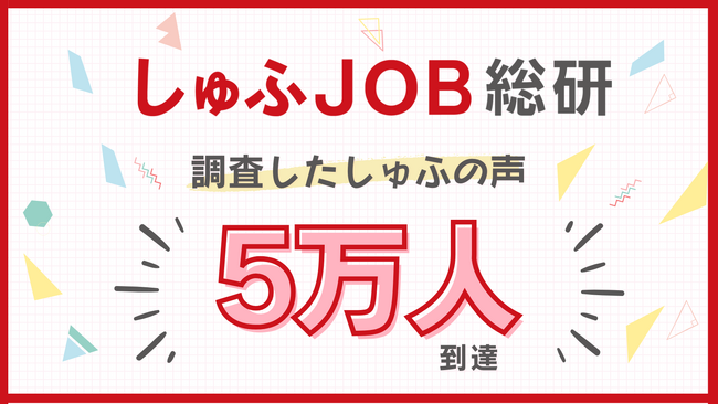 【しゅふＪＯＢ総研】調査したしゅふ（主婦・主夫）の声、累計５万人到達！