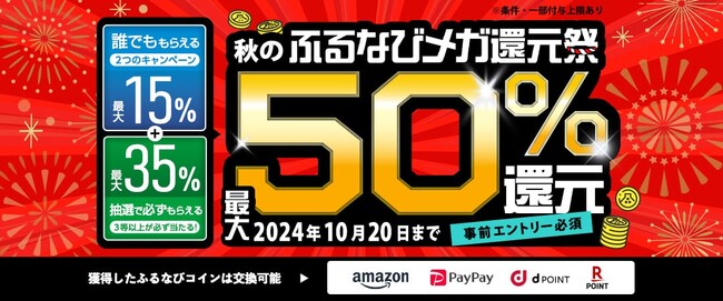 合計最大50％分の「ふるなびコイン」が還元される3つのキャンペーン「ふるなびメガ還元祭」を開始！