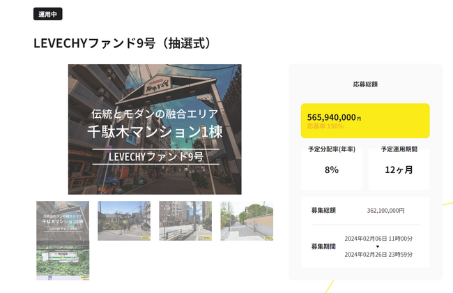 不動産クラウドファンディング「LEVECHY(レベチー)」｜ファンド9号の早期償還及び配当を実施