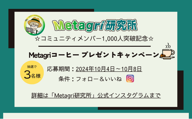 Metagri研究所、コミュニティ参加者1,000人突破記念！
