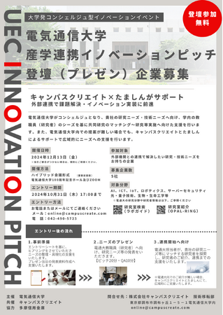 電気通信大学 産学連携イノベーションピッチ2024開催決定！～登壇（プレゼン）企業を募集します～