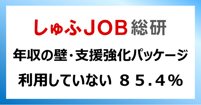 「年収の壁・支援強化パッケージ」開始から一年。主婦・主夫層はどれくらい使ってる？「利用していない」85.4%