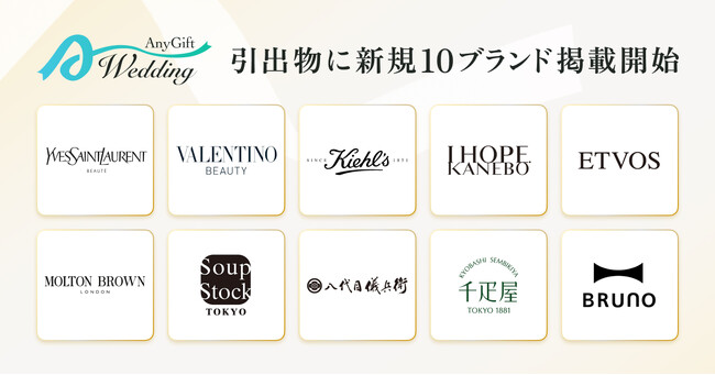 カード型の引出物「AnyGift Wedding」、YSLやKANEBO、Soup Stock Tokyoなど10の人気ブランド商品の掲載を開始
