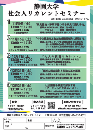 静岡大学社会人リカレントセミナー開催　― 静岡県、ふじのくに地域・大学コンソーシアム共催 ―