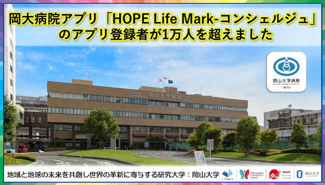【岡山大学】岡大病院アプリ「HOPE Life Mark-コンシェルジュ」のアプリ登録者が1万人を超えました