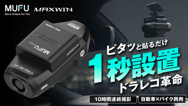 ［ドラレコ革命］Makuake開始30秒で目標達成！1日で応援購入総額6,610,930円MAXWIN×MUFU最新作が爆売れ中！