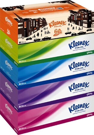 クリネックス ティシュー 日本発売60周年周年記念デザインボックス入りの5箱パックを11月1日より発売