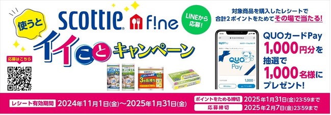 抽選で1,000名様にQUOカードPayがその場で当たる！　「スコッティ ファイン 使うとイイことキャンペーン」が11月1日（金）より開催