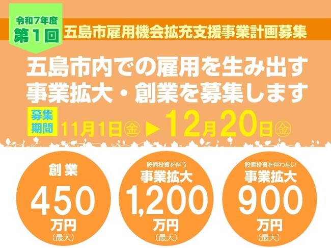 令和7年度第1回五島市雇用機会拡充支援事業計画募集!!