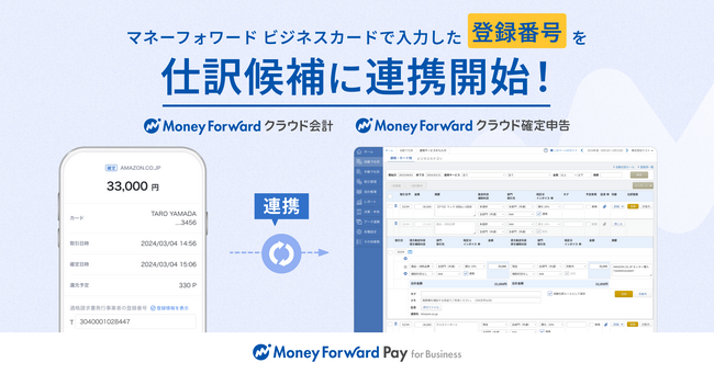 『マネーフォワード ビジネスカード』、入力した適格請求書発行事業者登録番号を『マネーフォワード クラウド会計』の仕訳候補に連携開始