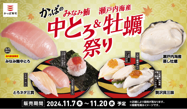 鮪の女王「みなみ鮪中とろ」と旬の「牡蠣」を110円よりご提供！　蒸して、炙って、揚げて、手間ひま惜しまずおいしさ引き出す　『かっぱのみなみ鮪中とろ＆瀬戸内海産 牡蠣祭り』開催