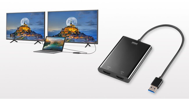 4K×2台のディスプレイに同時出力できるUSB A-HDMIディスプレイアダプタを発売