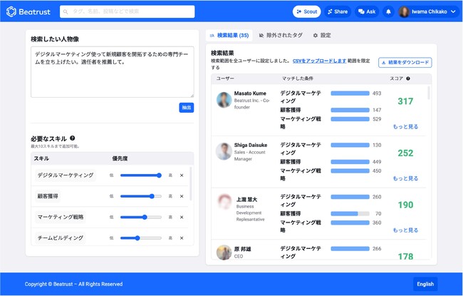 Beatrust (ビートラスト)、生成AIを活用したスキルサーチ機能「Beatrust Scout（スカウト）」と「Tag Extraction(タグ抽出機能)」を提供開始