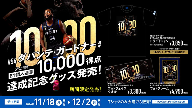 #54 ダバンテ・ガードナー選手 B1個人通算10,000得点達成記念グッズ発売決定!!!