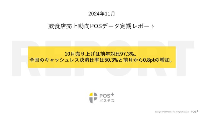 クラウド型モバイルPOSレジ「POS+(ポスタス)」飲食店売上動向レポート2024年11月