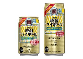 左から、タカラ「焼酎ハイボール」＜強烈ゆずサイダー割り＞350ml、500ml