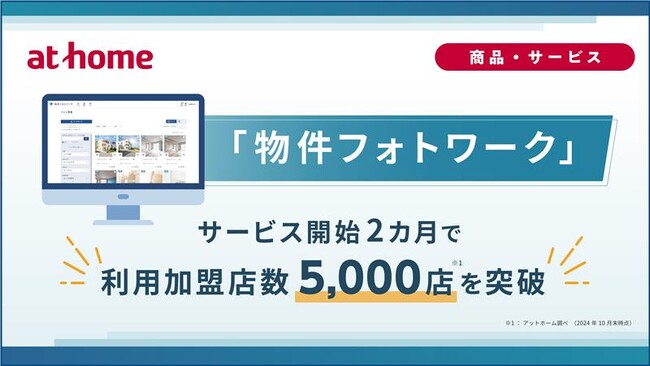 物件画像の撮影・管理・加工・活用をワンストップで行える「物件フォトワーク」がサービス開始2カ月で利用加盟店数5,000店を突破