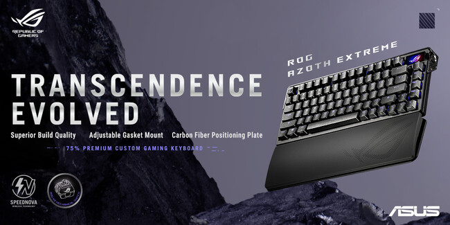 高性能メカニカルスイッチ、カスタマイズ可能なRGBライティング、高耐久性設計、ワイヤレス・有線接続を備えたゲーミングキーボード「ROG Azoth Extreme」を発表