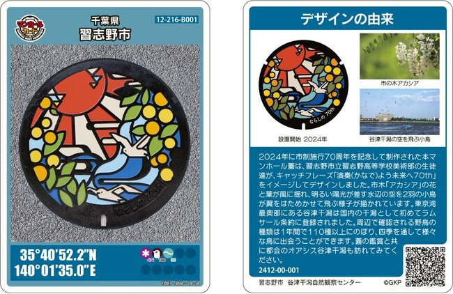【千葉県習志野市】市制施行７０周年記念デザインマンホールカードが完成しました!!