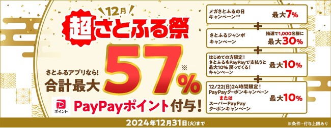 さとふる、12月に最大57%のPayPayポイントがもらえるキャンペーン「超さとふる祭」を開催