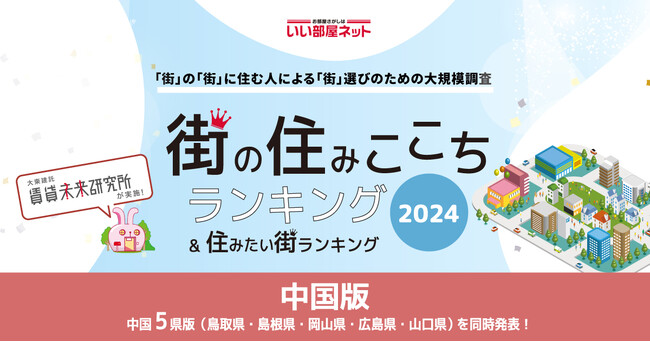 いい部屋ネット「街の幸福度 ＆ 住み続けたい街ランキング２０２４＜広島県版＞」（街の住みここちランキング特別集計）発表