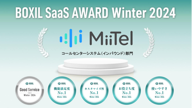 電話解析AI「MiiTel Phone」、「BOXIL SaaS AWARD Winter 2024」コールセンターシステム（インバウンド）部門で「Good Service」ほか4つのNo.1に選出