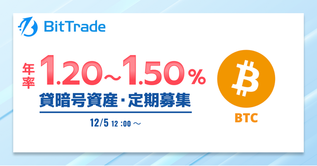 ビットトレード：ビットコイン（BTC）貸暗号資産定期募集開始のお知らせ