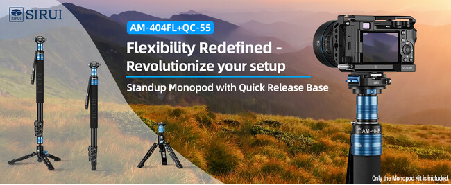 【新製品】AM-404FL+QC-55 SIRUI 最大高さ192.7CM コンパクトトラベルアルミ一脚 補助足付き クイックリリースプレート付き 耐荷重15KG DSLRカメラに対応