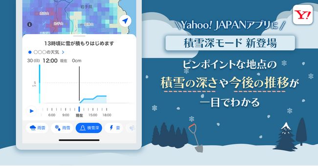 【Yahoo! JAPANアプリ】雪の積もり具合がわかる新機能「積雪深モード」を提供開始。24時間前から6時間後までの積雪の深さを一目で確認可能