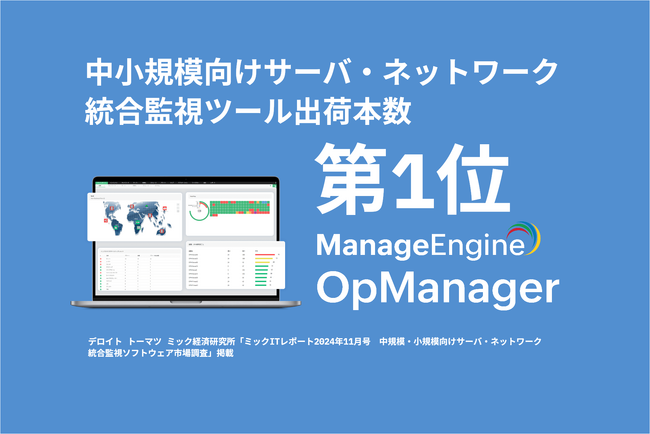 ゾーホージャパンの「OpManager」が「中規模・小規模向けサーバ・ネットワーク統合監視ソフトウェア市場調査」出荷本数No.1を獲得！