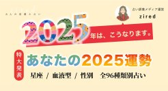 年に一度の運勢占い「あなたの2025年はこうなります」をziredが完全無料リリース！星座×血液型×性別で占う96種類のうちあなたの運勢タイプはどれ？