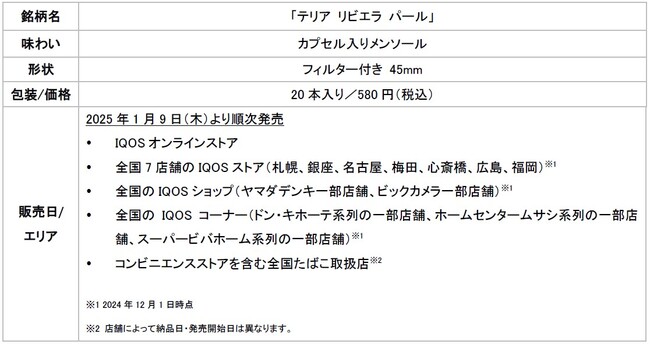 IQOS ILUMA i （イルマ アイ）およびIQOS ILUMA（イルマ）専用たばこスティック「TEREA」から「テリア リビエラ パール」を2025年1月9日（木）より順次発売