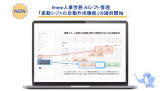 freee人事労務 AIシフト管理、「夜勤シフトの自動作成機能」の提供開始