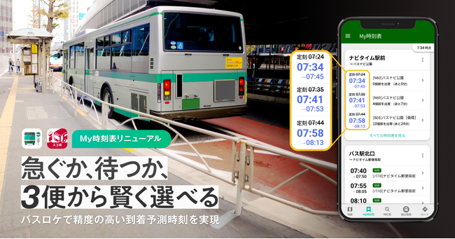 『バスNAVITIME』『バスNAVITIME forスゴ得』「My時刻表」機能をリニューアル　バス停への到着時刻と、バスロケと連動した発着予測時刻を追加