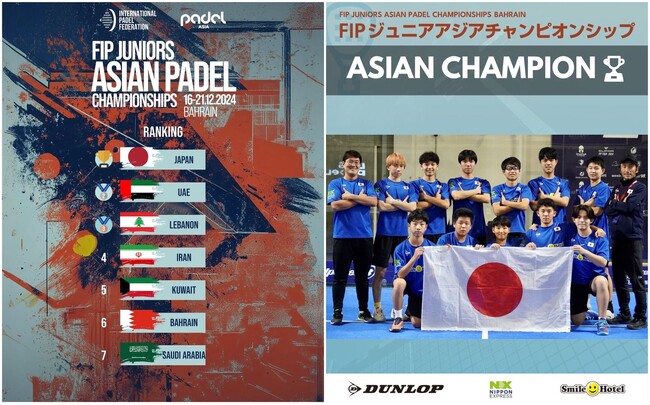 【アジアNo.1快挙！】2024年12月16日～21日バーレーン開催のパデル ジュニア アジア杯で日本が悲願の優勝！